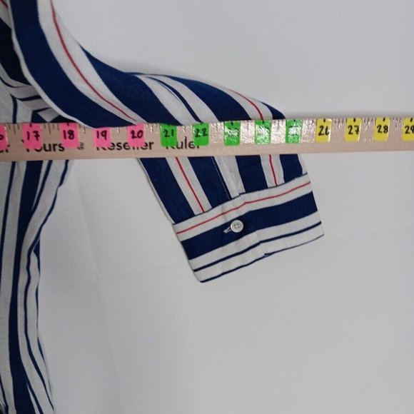 Caliban Made In Italy Shirt Dress size 40 Linen full button-Up Navy White Red - Picture 3 of 14